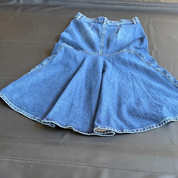 Express Conscious Edit Flared Denim Midi Skirt Panel Seam A-Line Size 4 - Picture 3 of 10